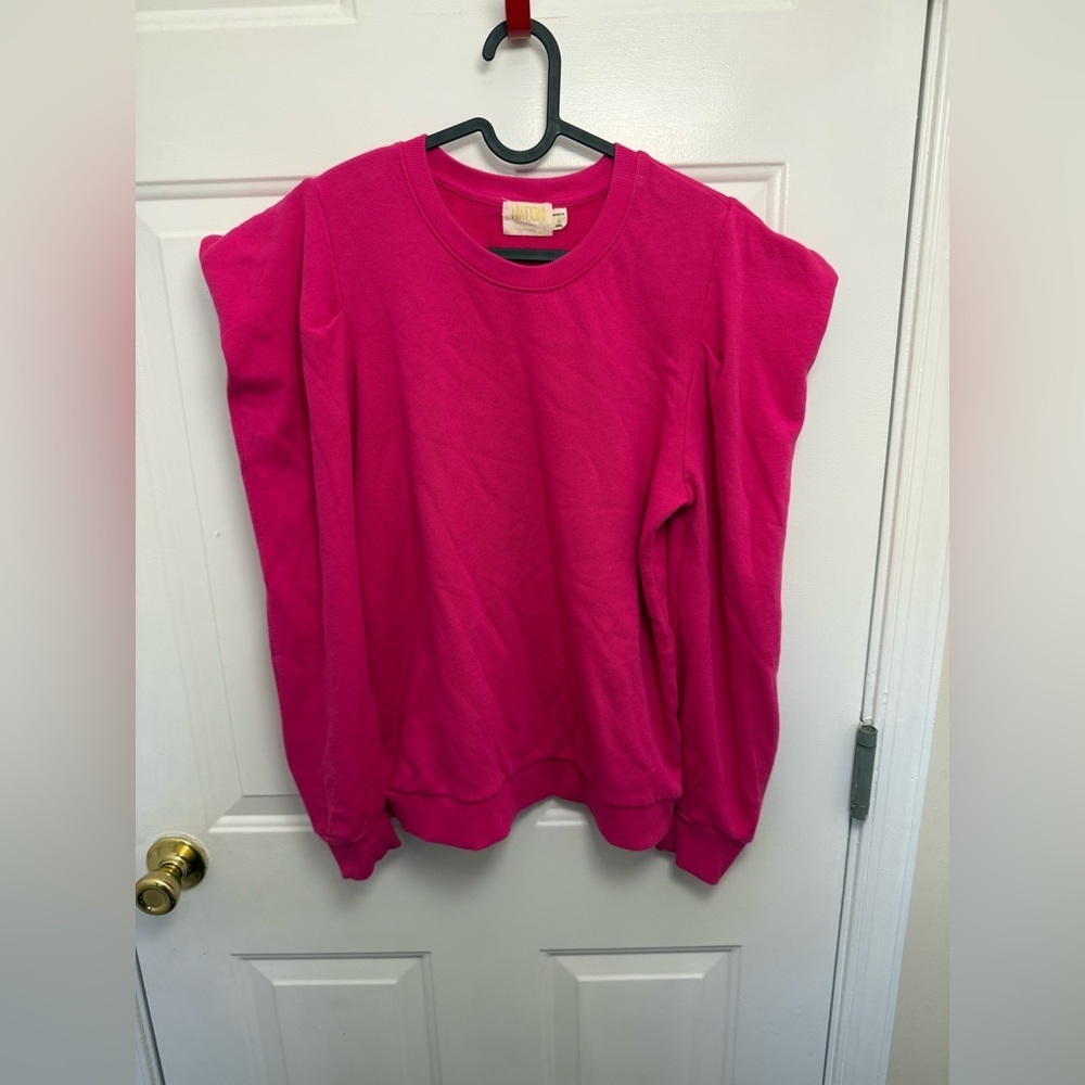 Nation Ltd Pink Puff Sleeve Sweater Small Barbiecore Feminine Comfy Colorful
